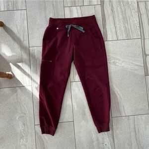 Figs Men's Jogger Pants in Burgundy with Gray Drawstring